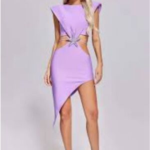 Elegant Lavender Bandage Cut-Out Dress with jeweled starfish accent